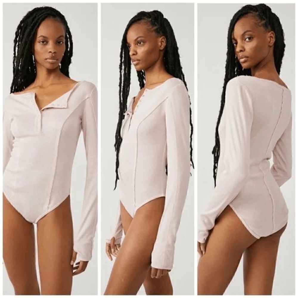 Free People Pink Nectar Sloane Henley Long Sleeve Bodysuit, XS - Picture 9 of 9
